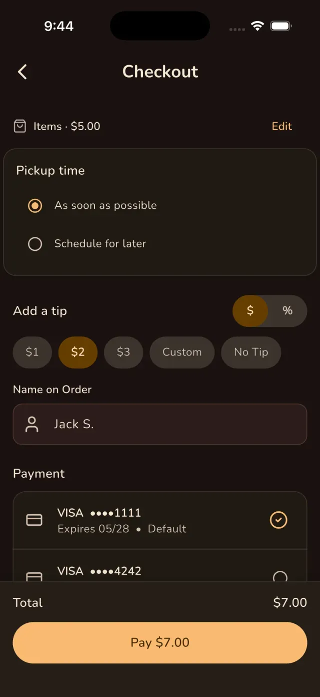 Ordare app checkout screen