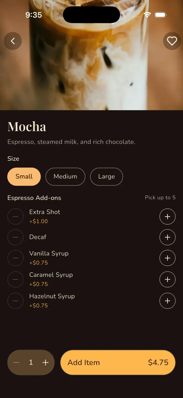 Ordare app item detail screen